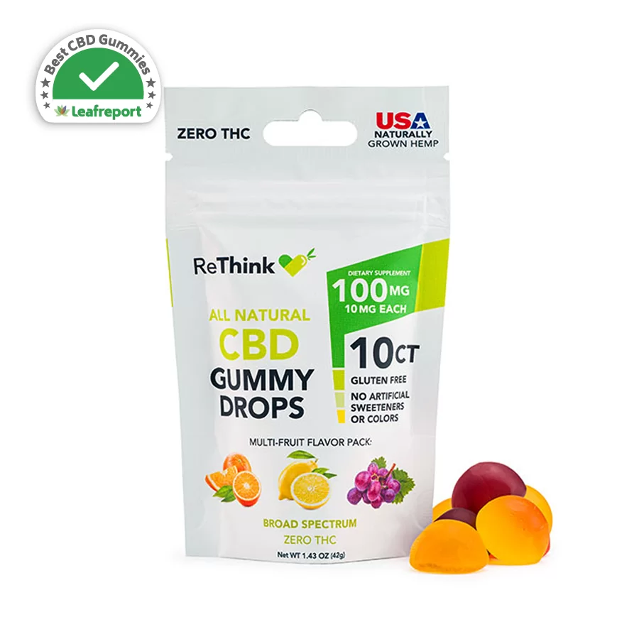 Rethink 100Mg Cbd Gummy Drops Bag - Multi-Fruit - 10Ct